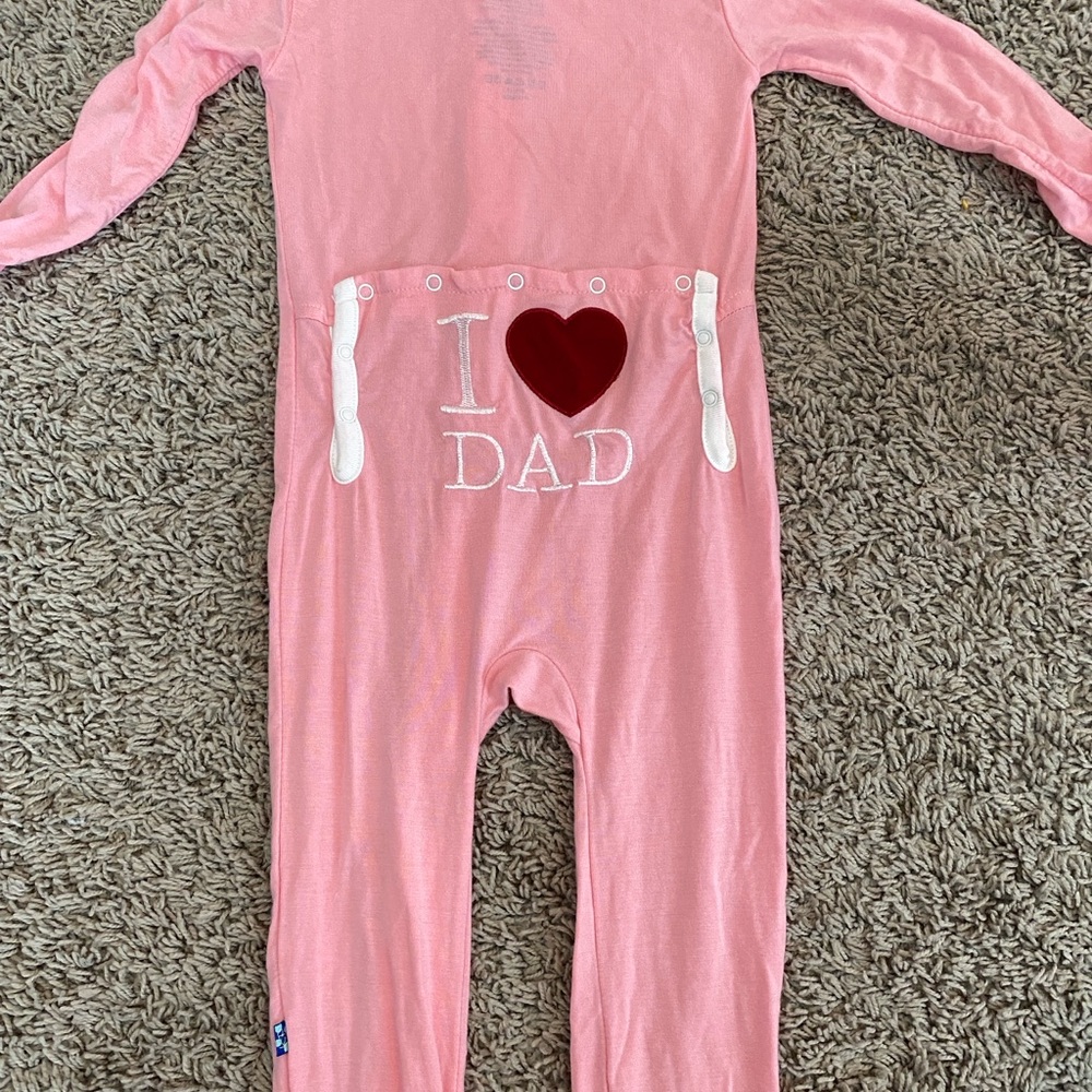 Kickee pants I heart love dad coveralls pink bamboo